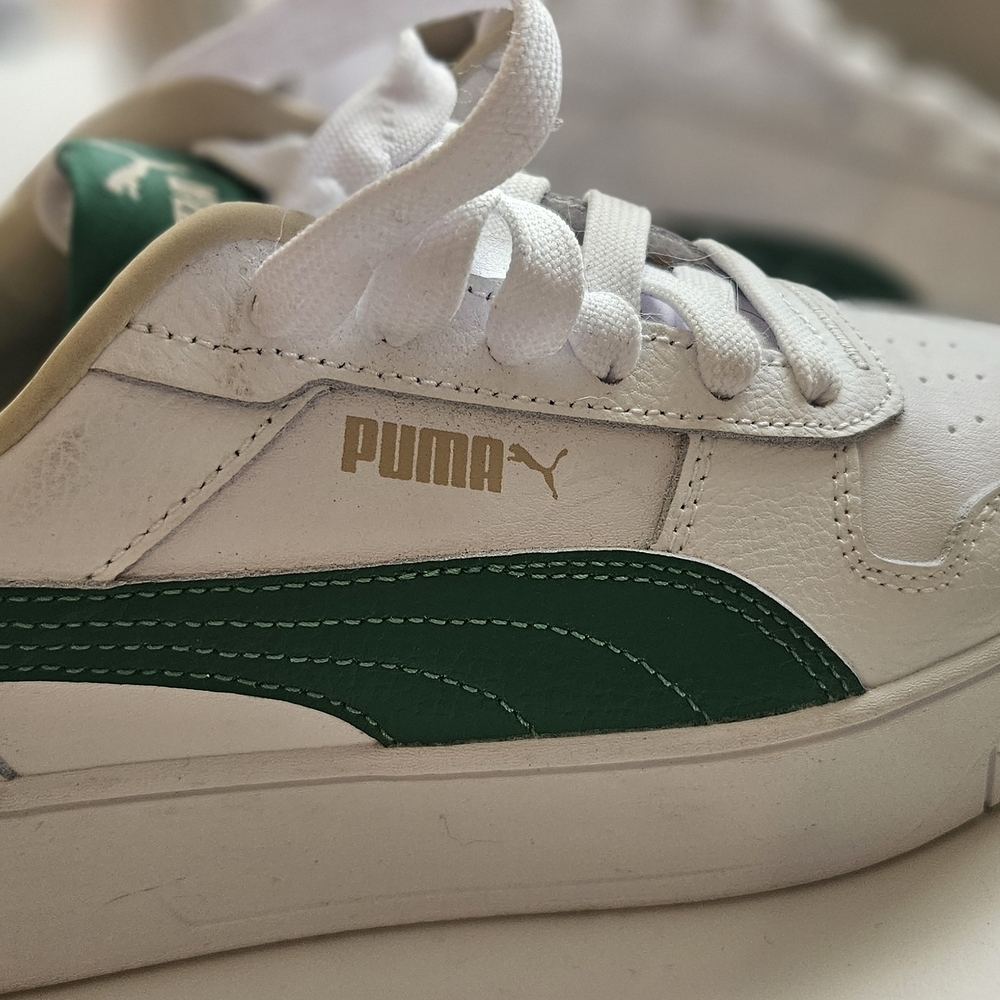 Puma White and Green Carina Sneakers - Picture 2 of 10